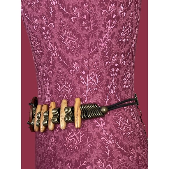 Vintage Wood Brass Concho Large Medallion Belt One Size Adjustable - Picture 5 of 7